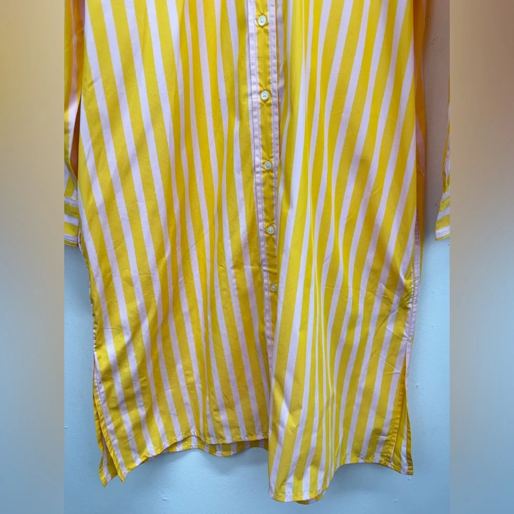 J. Crew size Medium Women’s Pink Yellow Striped Button Up Shirt Dress NWT